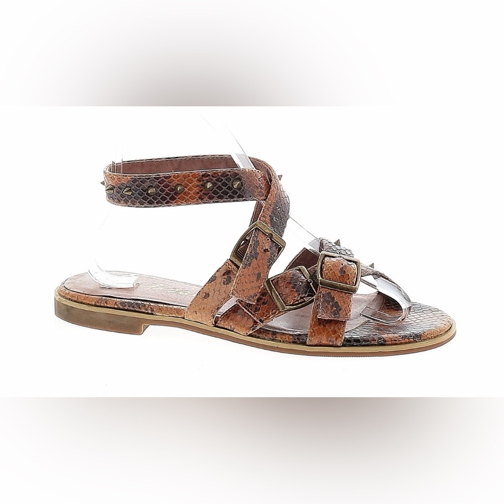 Matisse Marlowe Brown Snake-Print Studded Ankle-Strap Sandals 7